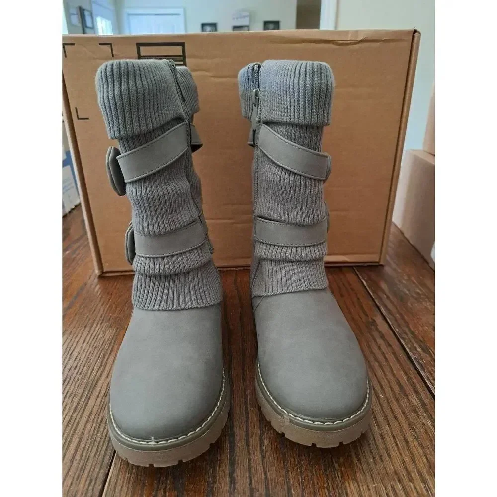 New Girls Size 5 Big Kid Dream Pairs Grey Mid Calf Faux Fur Lined Snow Boots
